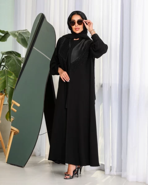 Abaya Black Crepe With Hand Shake IB127 Black